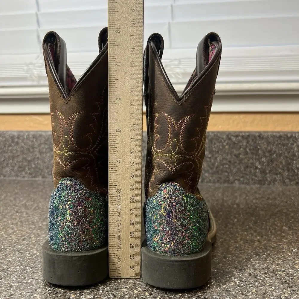 Shyanne Little Girls Toddler 10 D Cowboy Western Boots Brown Leather Glitter Mid